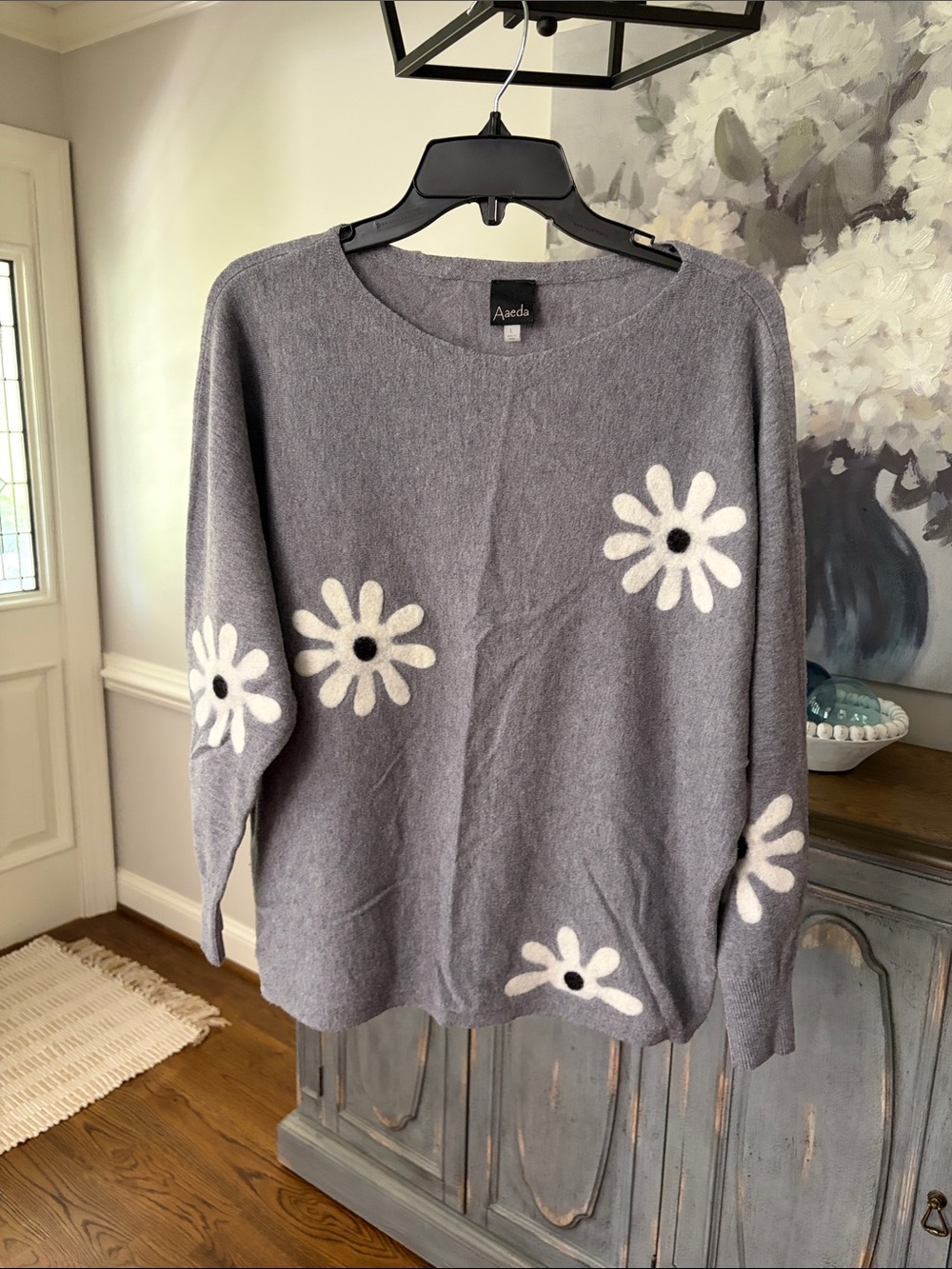 AVEDA Gray Daisy Crewneck Sweater
